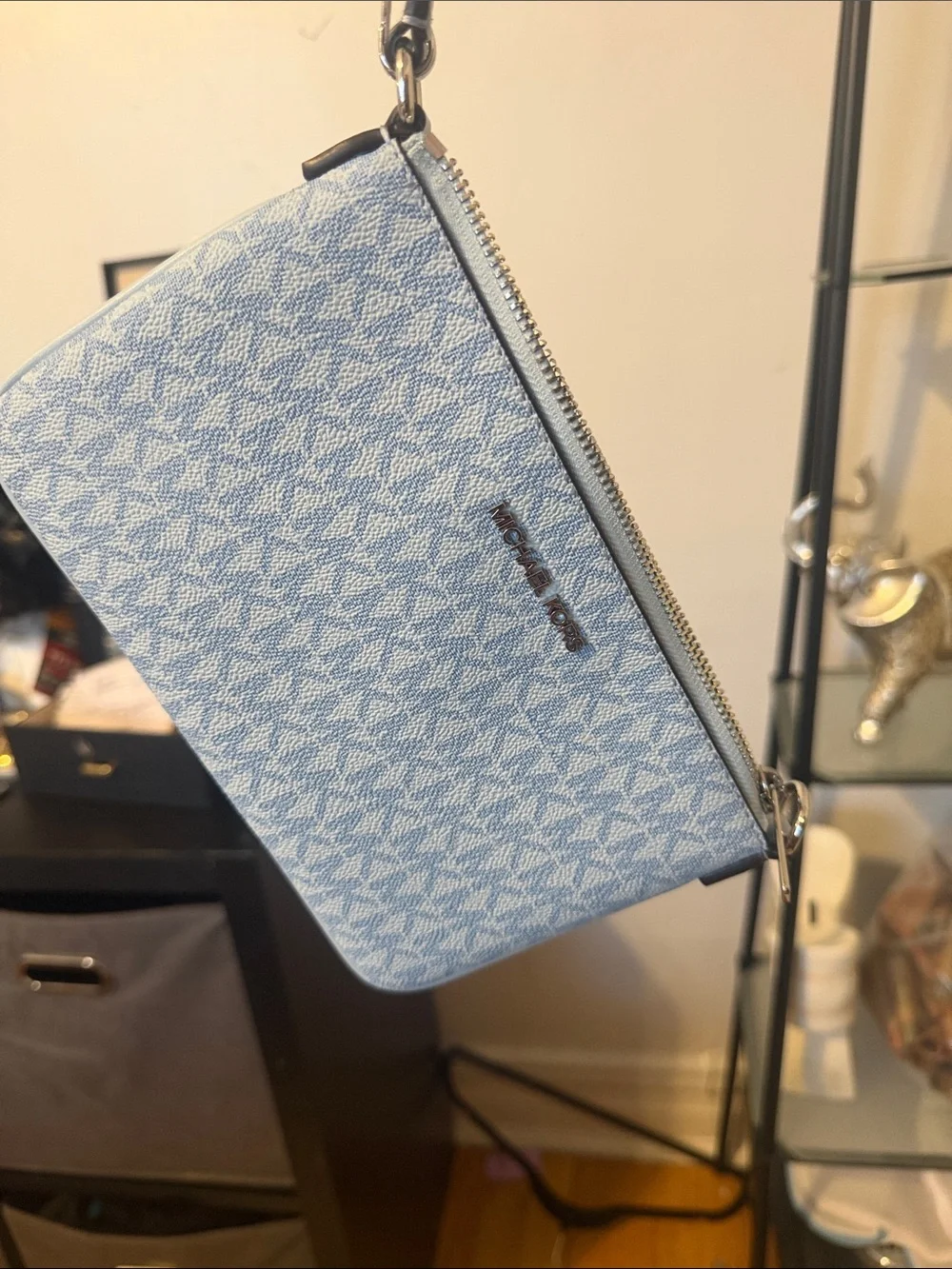 Michael Kors Pale Blue Logo Zip Wristlet